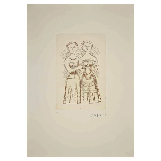 Massimo Campigli, The Two Women, Etching, 1970s For Sale