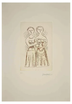 Massimo Campigli, The Two Women, Etching, 1970s