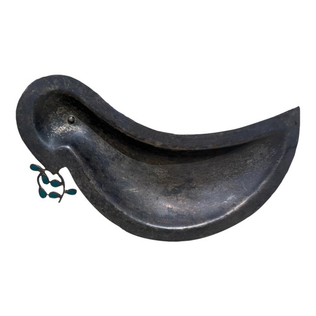 1960s Los Castillo Bird Dish Silver Plate & Stone Taxco Mexico For Sale