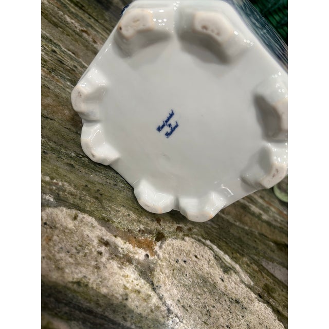 Metal Vintage Blue and White Porcelain Teapot With Solid Brass Handle Hand Painted Thailand For Sale - Image 7 of 12