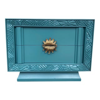 Mid 20th Century Brutalist Carved Wood Nightstand - Newly Painted For Sale