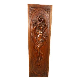 Antique Wood Carved Panel Nude Woman With Grapes For Sale