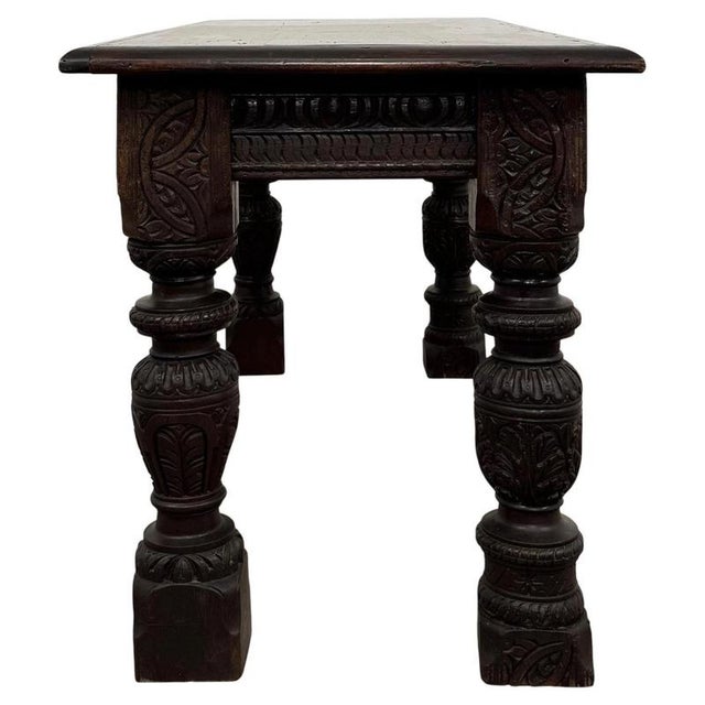 2000 - 2009 19th Century English Carved Oak Side Table For Sale - Image 5 of 8