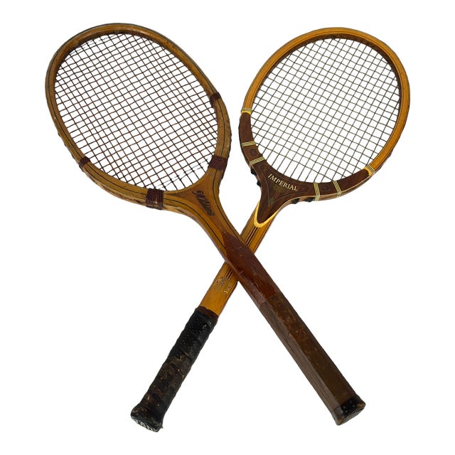 Vintage Wooden Tennis Racquets Tad Imperial & Wilding by Thos. E. Wilson & Co. - A Pair For Sale