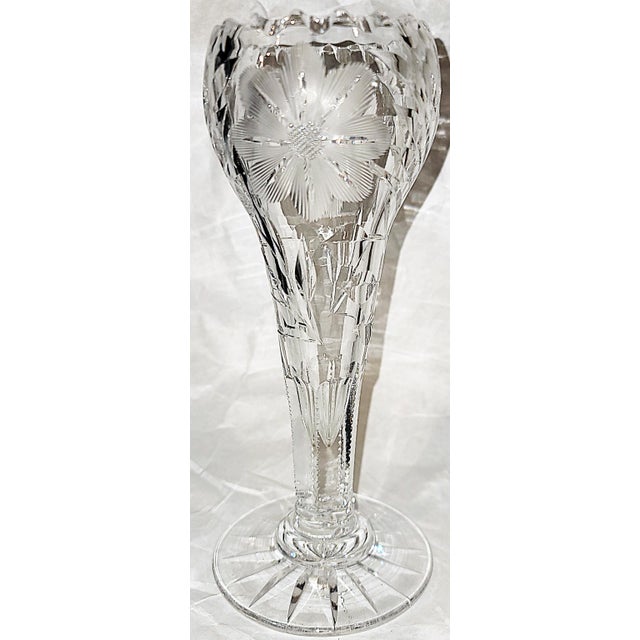 Glass 1920s Cut Crystal American Brilliant Tulip Bud Vase For Sale - Image 7 of 7