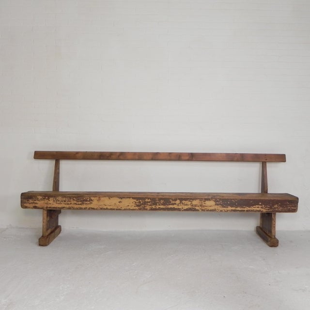 Pine Bench with Backrest, 1950s For Sale - Image 12 of 18