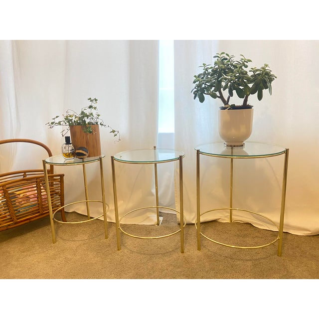 1970s Set of 3 Round Brass & Glass Nesting End Table Chairish