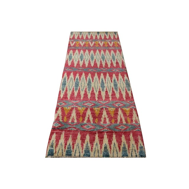 Metal 1990s Modern Kafkaz Pink Green Wool Runner - 2'7" X 7'5" For Sale - Image 7 of 8