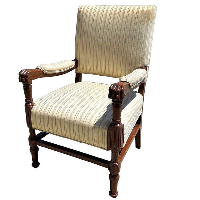 Pair of 1950s Mediterranean Style Carved Walnut Lion Paw Armchairs For Sale - Image 4 of 9