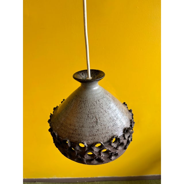 Mid-Century Modern 1970s Danish Modern Erik Glud Stentøj Fat-Lava Studio Ceramics Pendant Lamp For Sale - Image 3 of 7