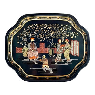 Vintage Chinoiserie Vanity Trinket Tray For Sale