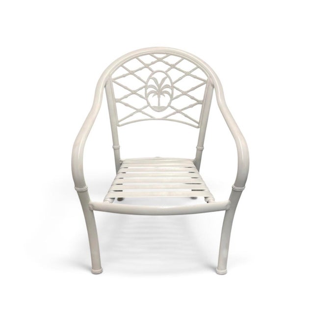 Traditional Vintage Palm Beach Regency White Aluminum & Vinyl Strap Armchairs For Sale - Image 3 of 12