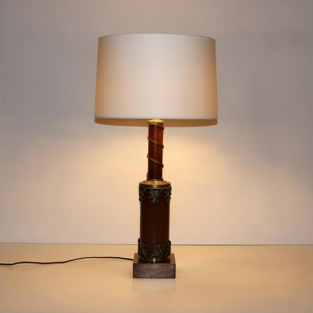 Wood Mid-20th Century Classical Wood and Bronze Table Lamp, Italy For Sale - Image 7 of 8