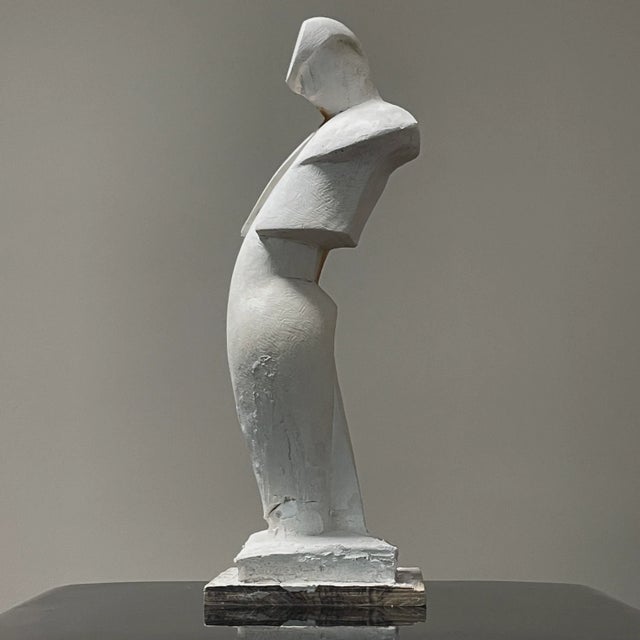 Vintage Modernist Abstract Figurative Plaster Maquette by Tony Trezza (ca. 1960). Plaster figurative sculpture on a wood...
