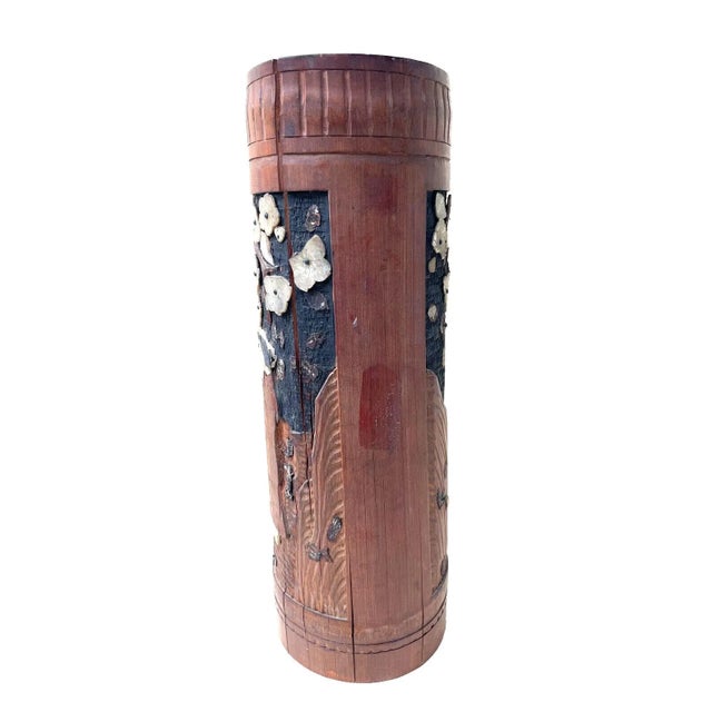 Japanese Japanese Shibayama-Style Inlaid Wooden Vase, Figural Scene, Meiji / Taishō Style For Sale - Image 3 of 10
