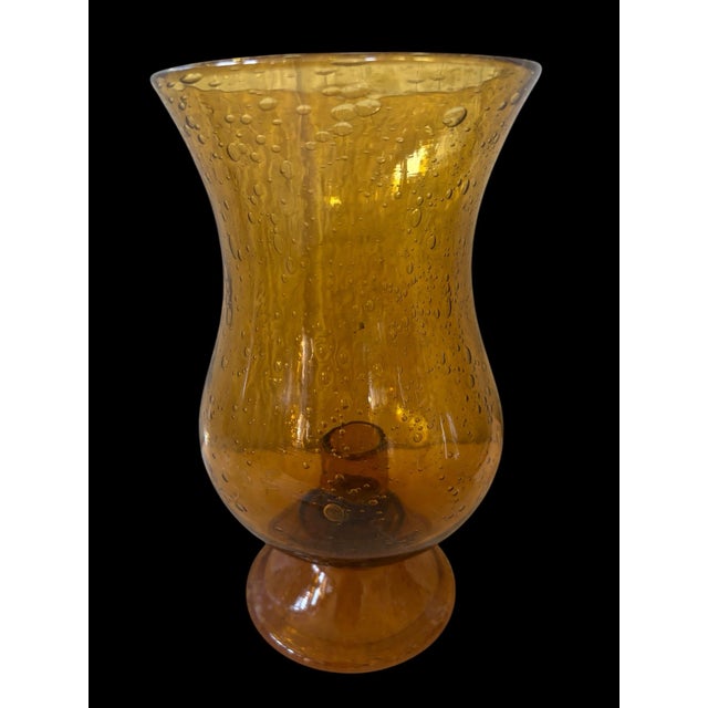 Mid 20th Century French Biot Mid Century Modern Amber Bubble Glass Hurricane Candle Holder / Photophore For Sale - Image 5 of 8
