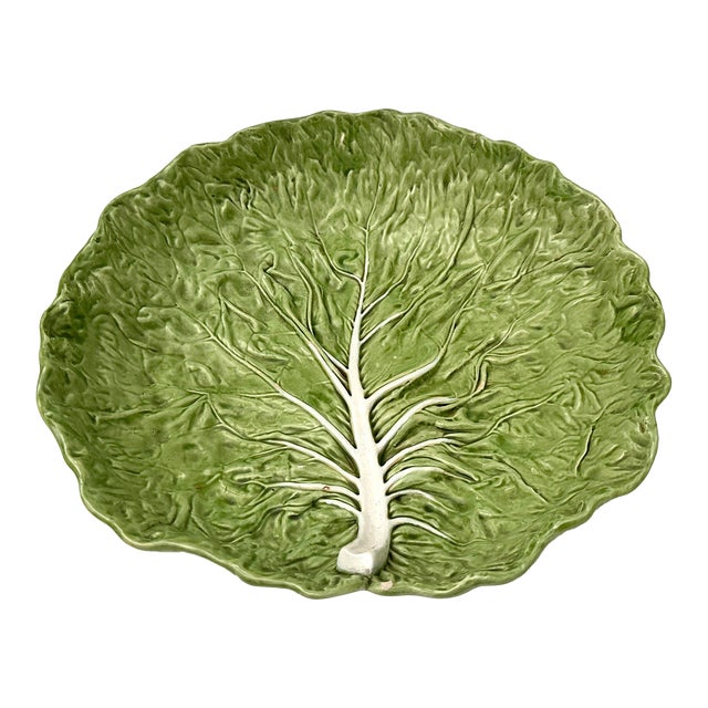 Vintage Bordalo Pinheiro Large Green Cabbage Serving Bowl For Sale