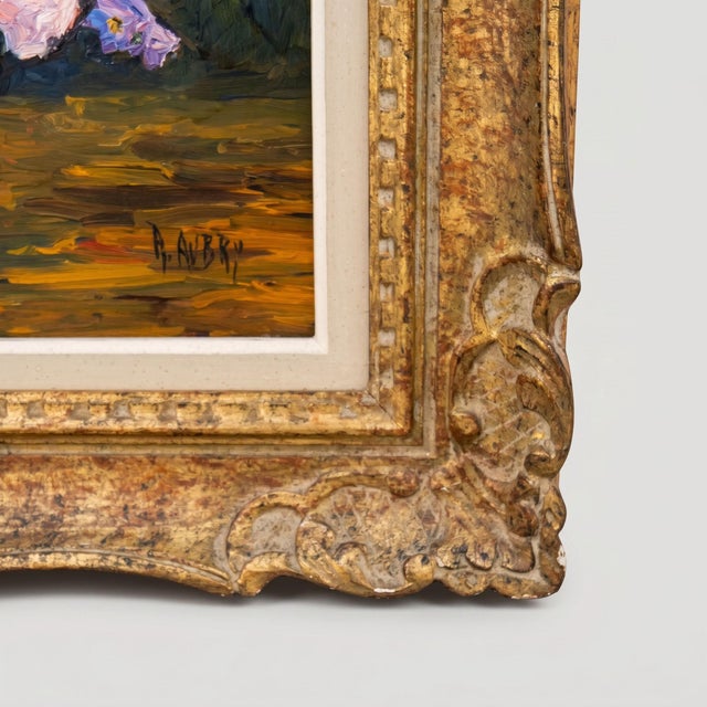 R. Aubry, Bouquet of Delphiniums and Campanulas, 1947, Oil on Canvas, Framed For Sale - Image 10 of 18