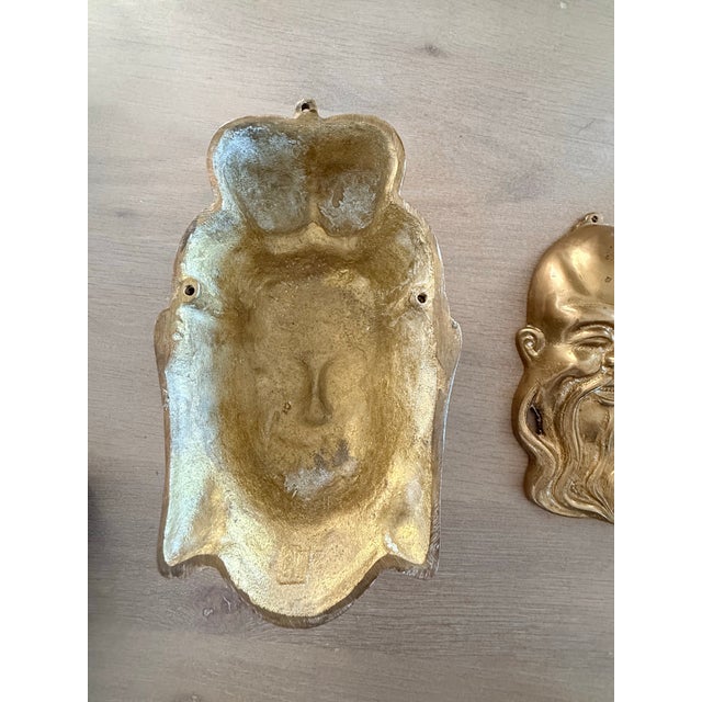 Brass Brass Asian Masks - A Pair For Sale - Image 8 of 10