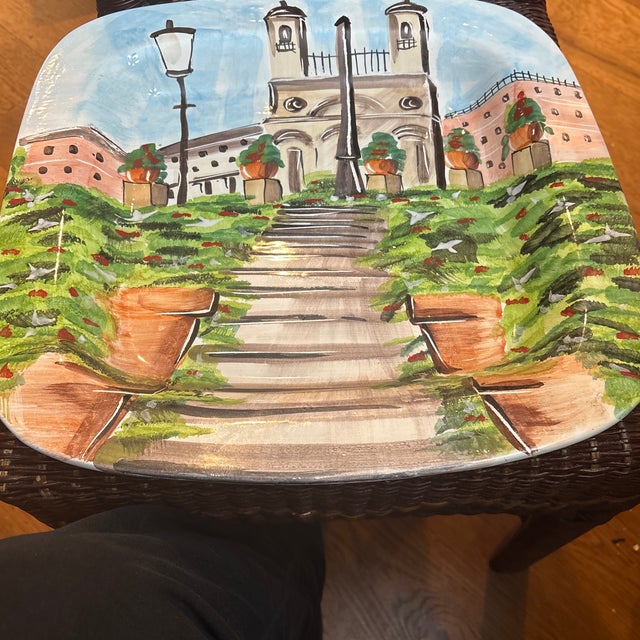 Grand Tour Vietri Hand Painted Square Platter of the Spanish Steps in Rome Italy For Sale - Image 3 of 4