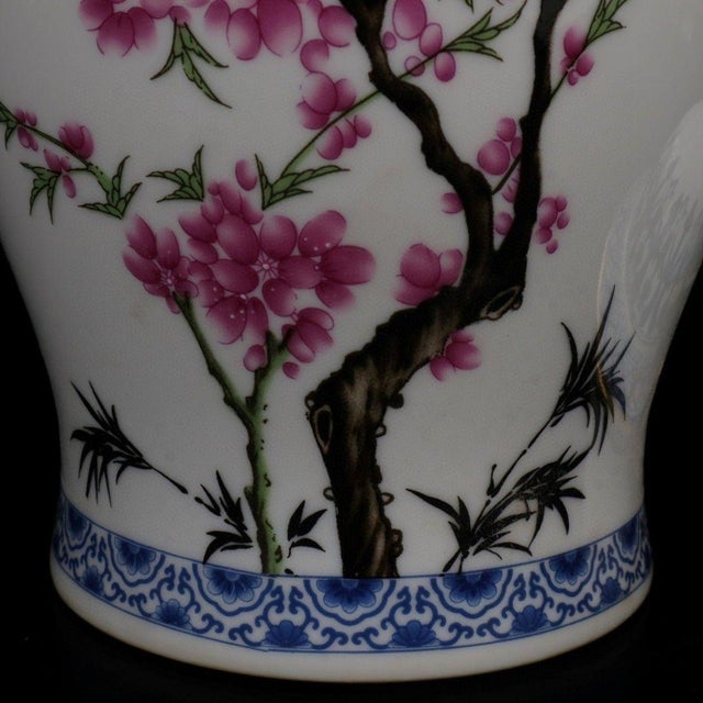 Ceramic Chinoiser Blue White & Famille Rose Bird‑Peony Lidded General Ginger Jar For Sale - Image 7 of 9