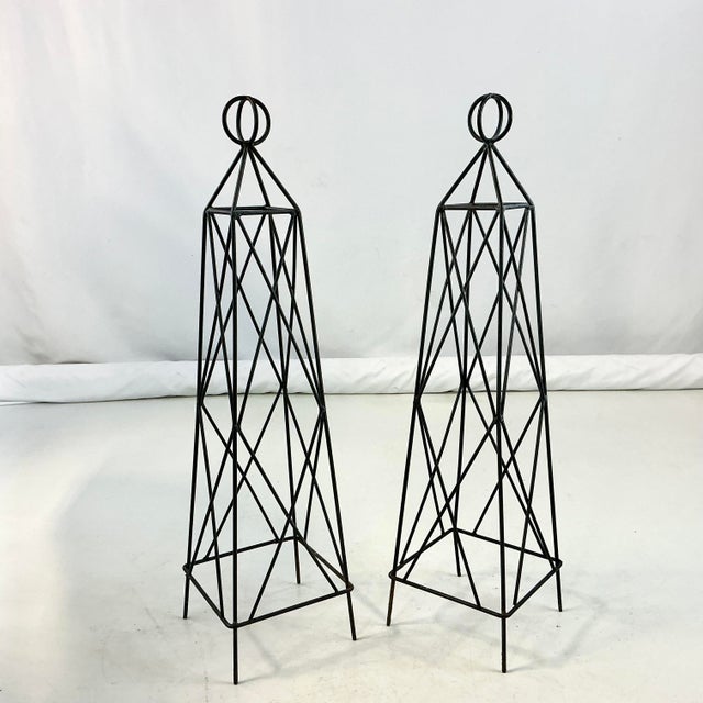 Slate Gray 1980s Vintage French Brutalist Criss-Cross Tower Topiary Trellise Frames - A Pair For Sale - Image 8 of 9
