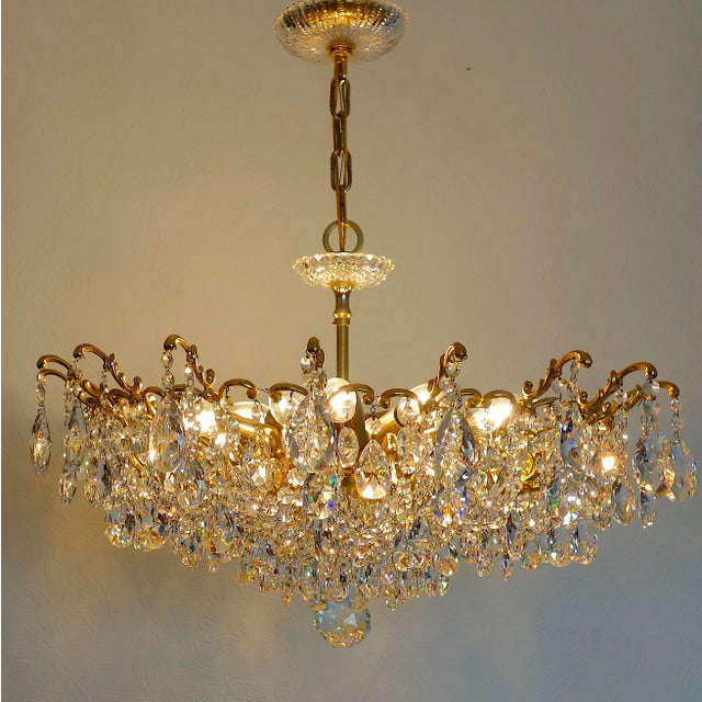 Antique Palwa Brass Lead Crystal Chandelier from Palwa, 1950s For Sale - Image 14 of 17