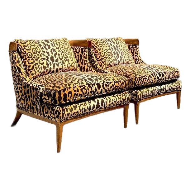 Vintage MCM Slope Arm Leopard Lounge Chairs - A Pair For Sale