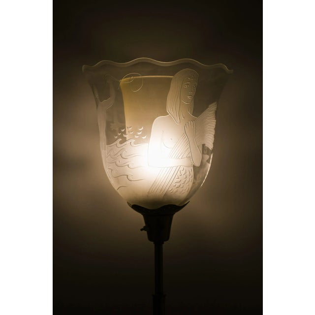 Brown Floor Lamp in Brass and Double Glass Shades by Bo Notini, 1940s For Sale - Image 8 of 9