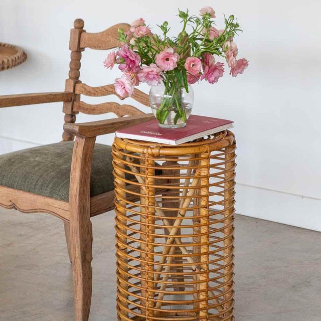 Vintage 1960's Italian circular rattan stool by Tito Agnoli. Original rattan with nice age and patina. Not marked. Great...