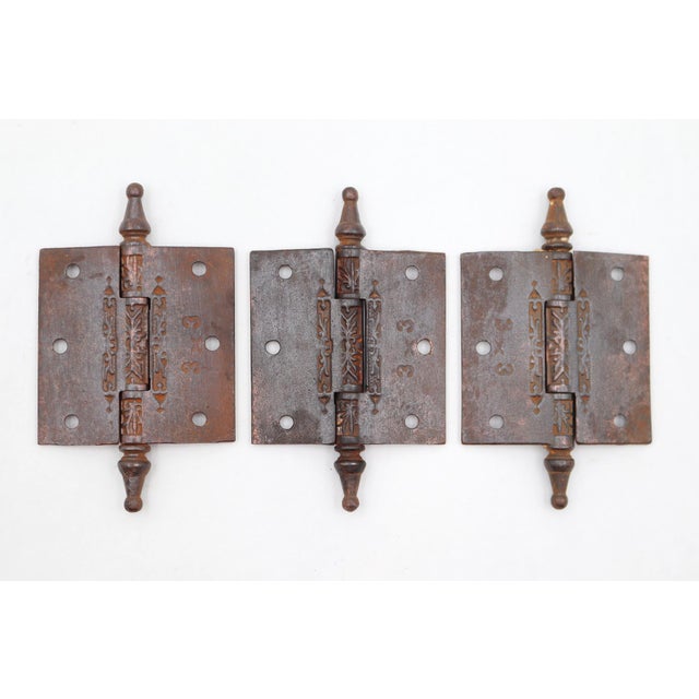 These Victorian style butt door hinges are made of solid cast iron with steeple tips, three knuckles, and a template hole...