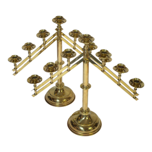 Pair of Monumental Early 20th Century Adjustable Brass Candelabra