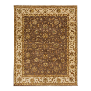 8 X 10 Brown Modern Hand Knotted Indian Wool Rug With Floral Design