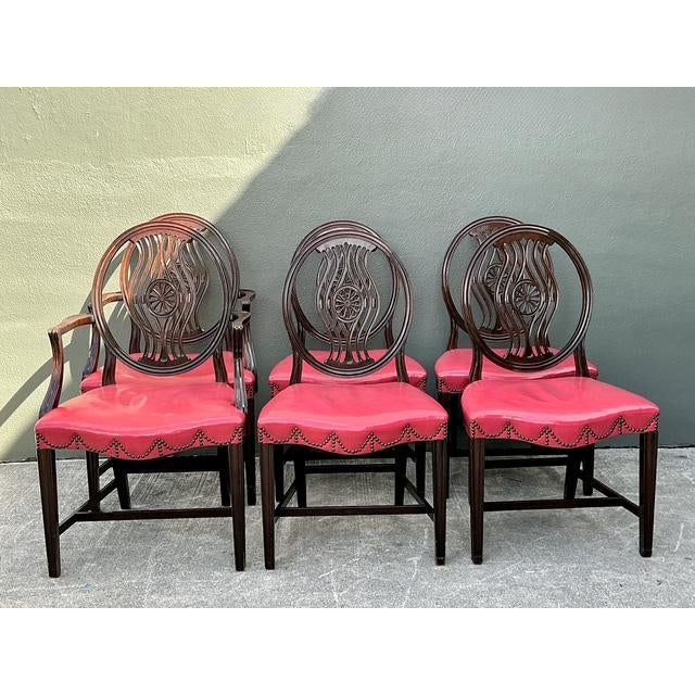 Wood Vintage Hepplewhite Swag Nailhead Dining Chairs - Set of 6 For Sale - Image 7 of 12