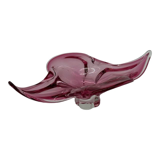 Vintage 1970s Mid-Century Modern Murano Sommerso Style Pink Glass "Lips" Bowl For Sale