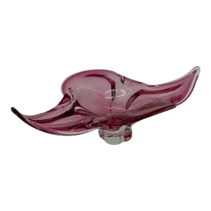 Vintage 1970s Mid-Century Modern Murano Sommerso Style Pink Glass "Lips" Bowl