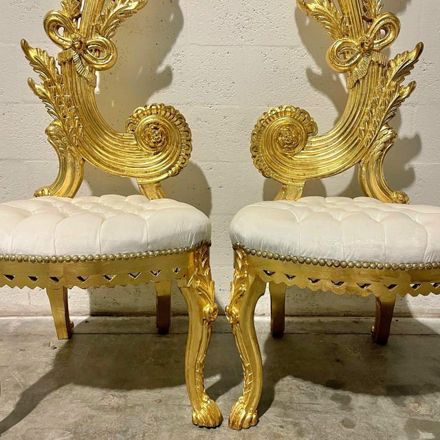 1990s 1990s Italian Baroque White Chair – High Back & Gold Leaf Details For Sale - Image 5 of 9