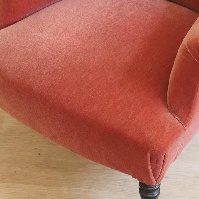 Textile Antique Velvet Armchair with Turned Legs on Casters, 1880s For Sale - Image 7 of 14