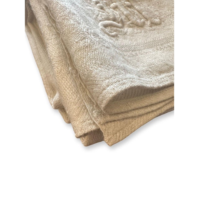 Textile Antique French Linen Bath Towel Monogram M Oversized Damask Linen Towel 19th Century For Sale - Image 7 of 12