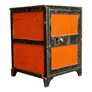 Antique 1880s Cast Iron Two Panel Door Safe Bank Orange Black Peirce Collection For Sale
