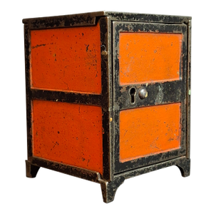 Antique 1880s Cast Iron Two Panel Door Safe Bank Orange Black Peirce Collection