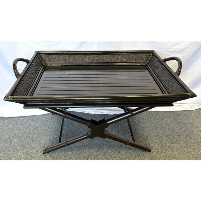 Traditional Vintage Chinese Chippendale Rattan and Bamboo Butler Tray Table For Sale - Image 3 of 16