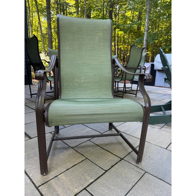 Brown Jordan Patio Dining Set – Mid-2000s Includes a bronze aluminum pedestal dining table and eight high-back dining...