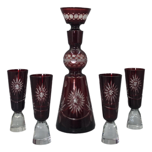 20th Century Bohemia Carafe with Cut Ruby ​​Cased Glasses from Unbekannt, 1920s, Set of 5