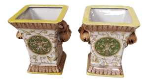 Yellow and Brown Cache Pots - a Pair