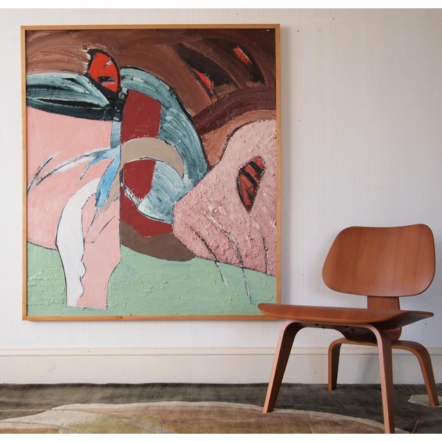 -Original 1983 LEWIS LANZA RUDOLPH Abstract Expressionist PAINTING 49x43" Oil / Board Framed Large Impasto Textured...