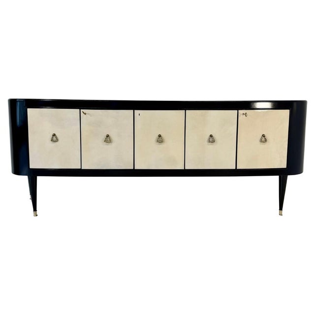Italian Art Deco Sideboard in Parchment and Black Lacquer, 1950s For Sale - Image 10 of 10