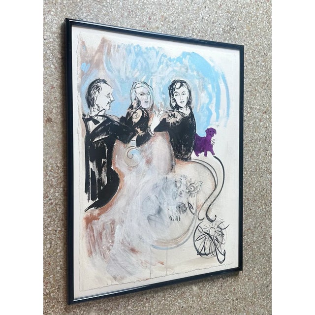 Late 20th Century Vintage Boho Abstract Figurative Oil Pastel on Paper For Sale - Image 5 of 5