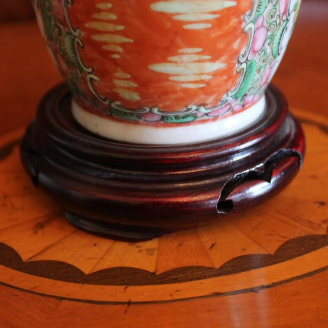 Rose Medallion Lamp With Celadon Pleated Linen Shade For Sale - Image 11 of 12