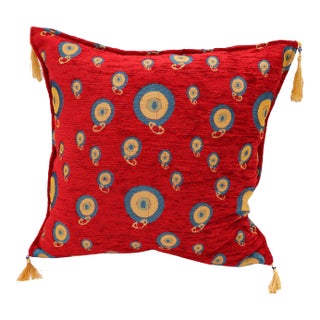 1990s Starry Night Glory Red Chenille Decorative Turkish Pillow For Sale
